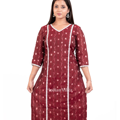 Maroon Sambalpuri Ikat Cotton Kurti for Women