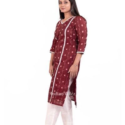 Maroon Sambalpuri Ikat Cotton Kurti for Women
