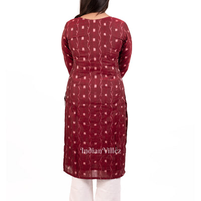 Maroon Sambalpuri Ikat Cotton Kurti for Women