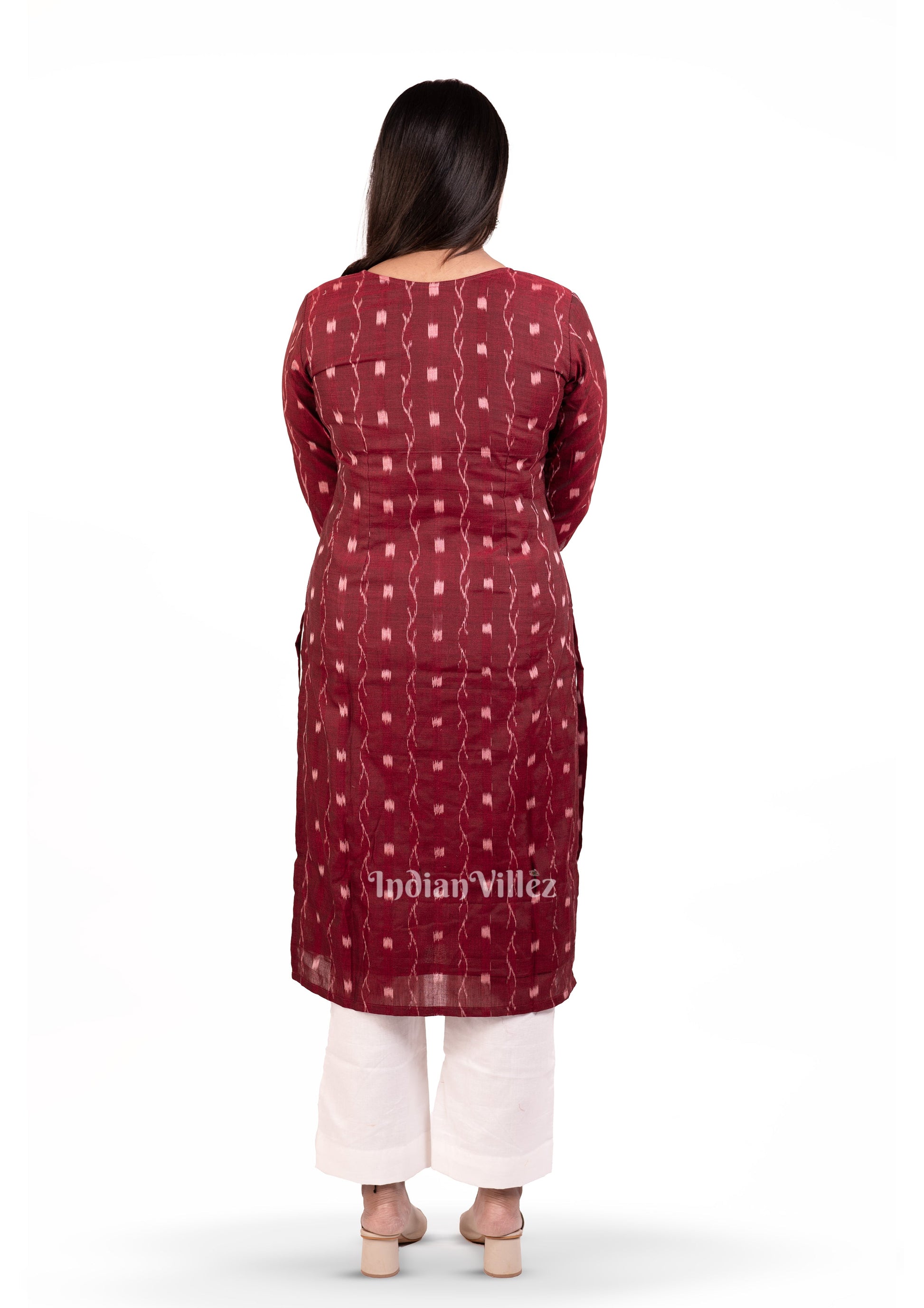Maroon Sambalpuri Ikat Cotton Kurti for Women