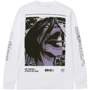100 Thieves x Attack on Titan Attack Titan Long Sleeve T-shirt White