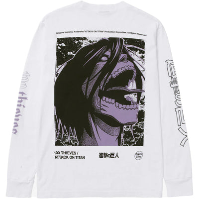 100 Thieves x Attack on Titan Attack Titan Long Sleeve T-shirt White