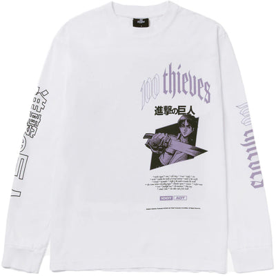 100 Thieves x Attack on Titan Attack Titan Long Sleeve T-shirt White
