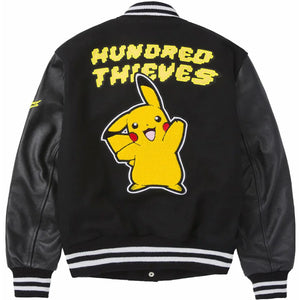 100 Thieves x Pokémon Pikachu Golden Bear Varsity Jacket Black