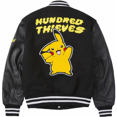 100 Thieves x Pokémon Pikachu Golden Bear Varsity Jacket Black