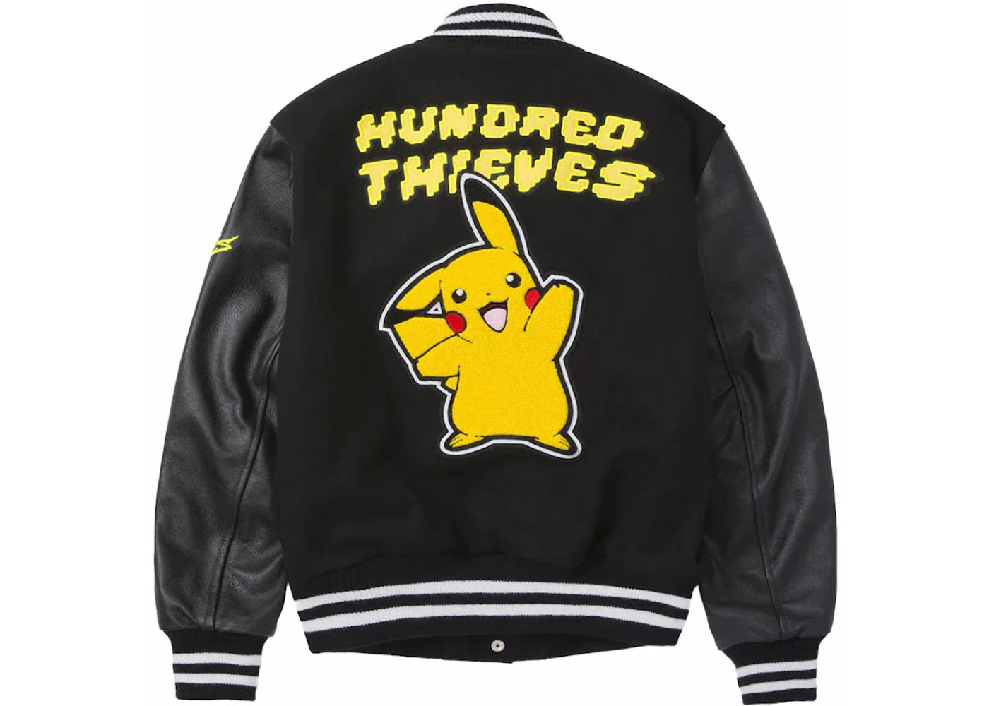 100 Thieves x Pokémon Pikachu Golden Bear Varsity Jacket Black