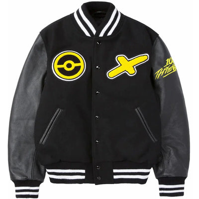 100 Thieves x Pokémon Pikachu Golden Bear Varsity Jacket Black
