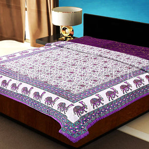 Purple Rajasthani Camel Border Flower Print Cotton AC Double Bed Quilt