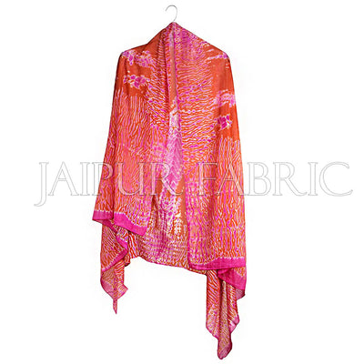 Pink and Orange Handmade Bandhej Work Cotton Scarf