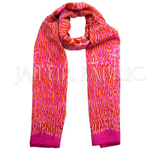 Pink and Orange Handmade Bandhej Work Cotton Scarf