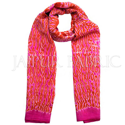 Pink and Orange Handmade Bandhej Work Cotton Scarf