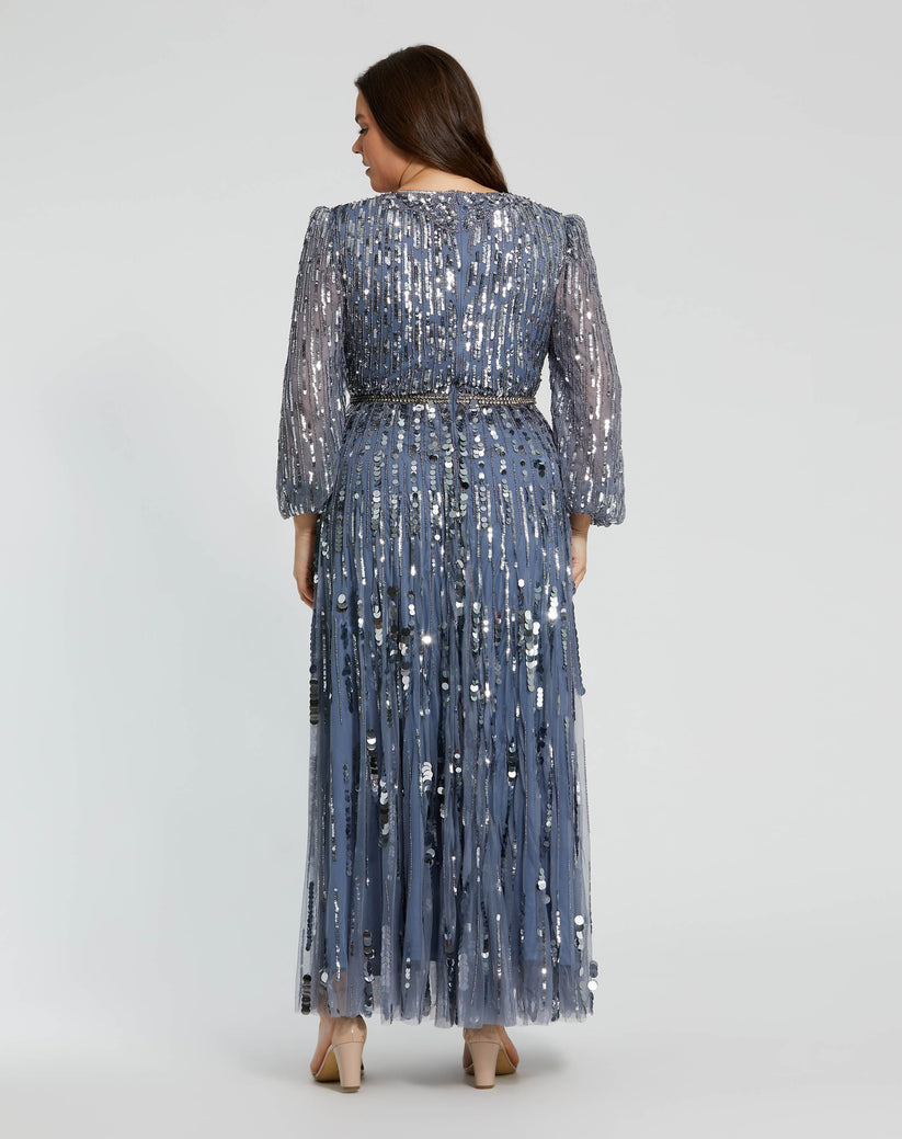 Mac Duggal 10019 Long Sleeve Formal Sequin Plus Size Dress