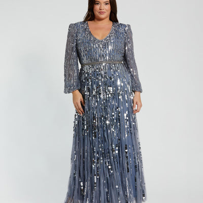 Mac Duggal 10019 Long Sleeve Formal Sequin Plus Size Dress