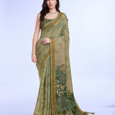 Green Poly Silk Festival Saree With Blouse Piece