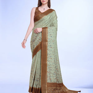 Green Poly Silk Daily Wear Saree With Blouse Piece