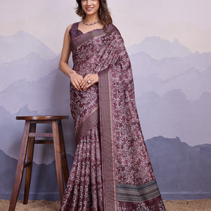 Purple Poly Silk Festival Saree With Blouse Piece