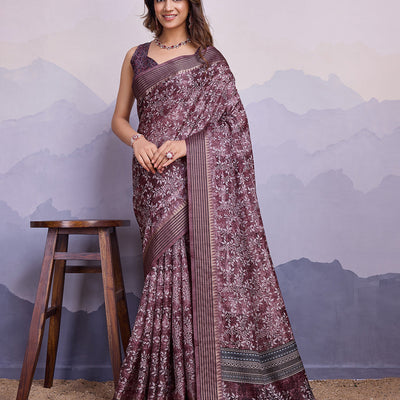 Purple Poly Silk Festival Saree With Blouse Piece