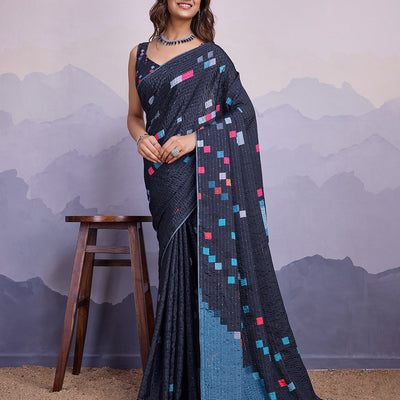 Grey Silk Blend Daily Wear Saree With Blouse Piece