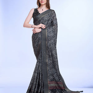 Grey Poly Silk Daily Wear Saree With Blouse Piece