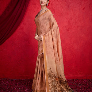 Peach Poly Silk Festival Saree With Blouse Piece