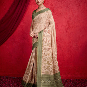 Peach Poly Silk Festival Saree With Blouse Piece