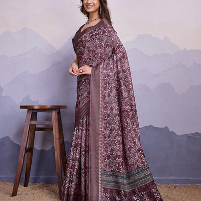 Purple Poly Silk Festival Saree With Blouse Piece