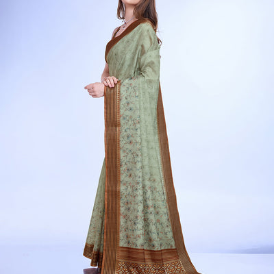 Green Poly Silk Daily Wear Saree With Blouse Piece