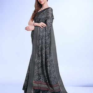 Grey Poly Silk Daily Wear Saree With Blouse Piece