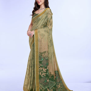 Green Poly Silk Festival Saree With Blouse Piece