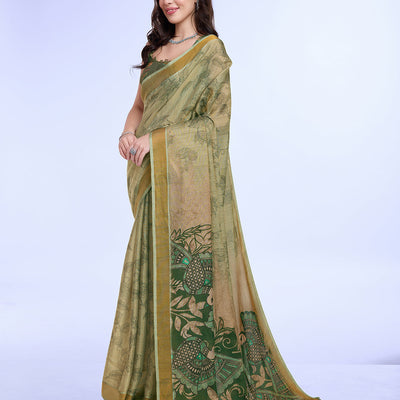 Green Poly Silk Festival Saree With Blouse Piece