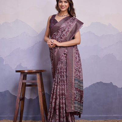 Purple Poly Silk Festival Saree With Blouse Piece