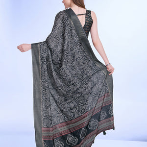 Grey Poly Silk Daily Wear Saree With Blouse Piece