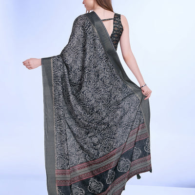 Grey Poly Silk Daily Wear Saree With Blouse Piece
