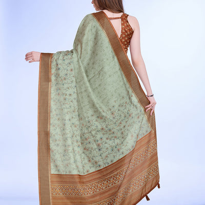 Green Poly Silk Daily Wear Saree With Blouse Piece