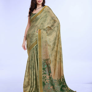 Green Poly Silk Festival Saree With Blouse Piece