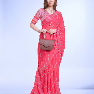 Pink Poly Chiffon Festival Saree With Blouse Piece