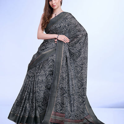 Grey Poly Silk Daily Wear Saree With Blouse Piece