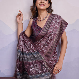 Purple Poly Silk Festival Saree With Blouse Piece