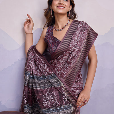 Purple Poly Silk Festival Saree With Blouse Piece