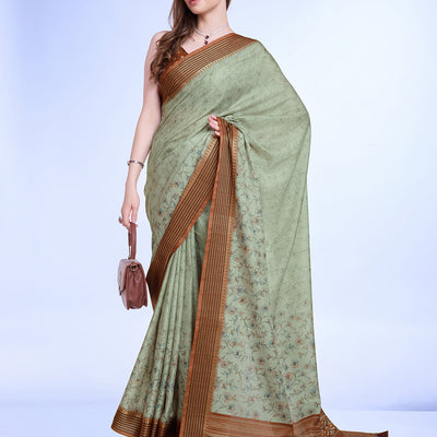 Green Poly Silk Daily Wear Saree With Blouse Piece