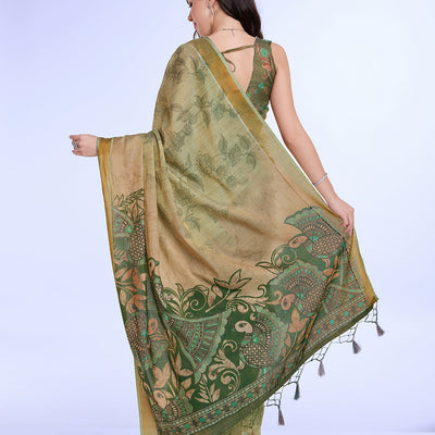 Green Poly Silk Festival Saree With Blouse Piece