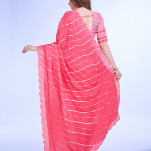 Pink Poly Chiffon Festival Saree With Blouse Piece