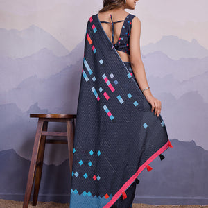 Grey Silk Blend Daily Wear Saree With Blouse Piece