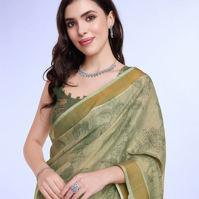 Green Poly Silk Festival Saree With Blouse Piece