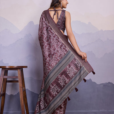 Purple Poly Silk Festival Saree With Blouse Piece