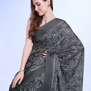 Grey Poly Silk Daily Wear Saree With Blouse Piece