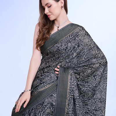 Grey Poly Silk Daily Wear Saree With Blouse Piece