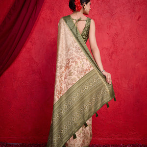 Peach Poly Silk Festival Saree With Blouse Piece