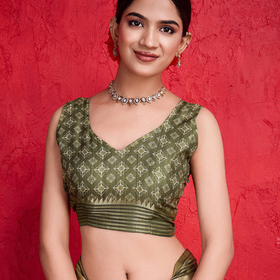 Peach Poly Silk Festival Saree With Blouse Piece