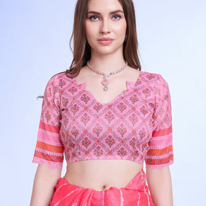 Pink Poly Chiffon Festival Saree With Blouse Piece